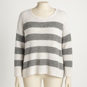 Striped 100% Organic Linen Sweater Size XL Gray Preppy Fisherman Coastal Classic